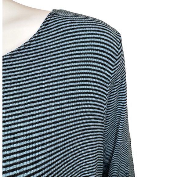Comfy USA Striped Top Tunic L Sharkbite Hem 3/4 Sleeve Blue Black - Picture 6 of 9